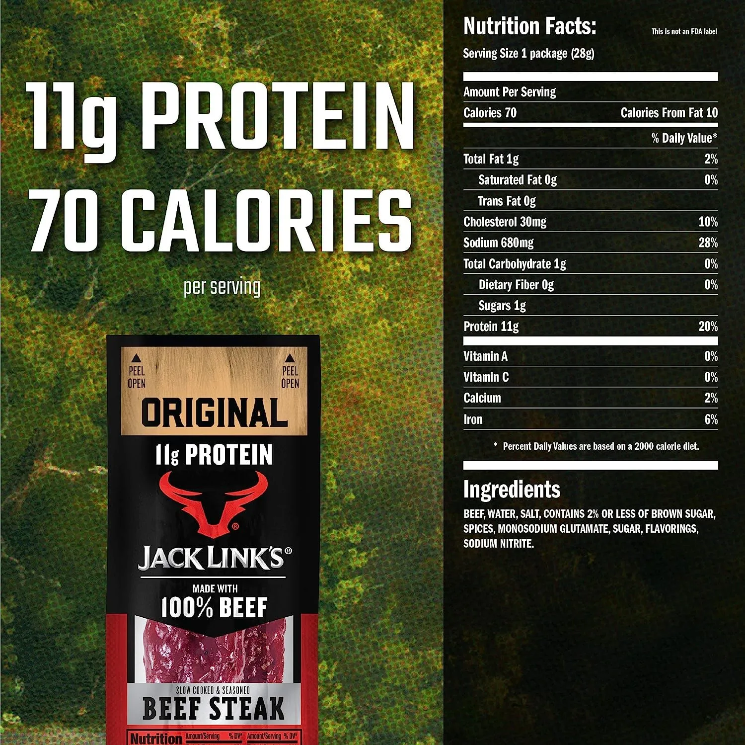 Jack Links Premium Cuts Beef Steak, Original, Strips -Great Protein Snack with 11g of Protein and 1g of Carbs Per Serving