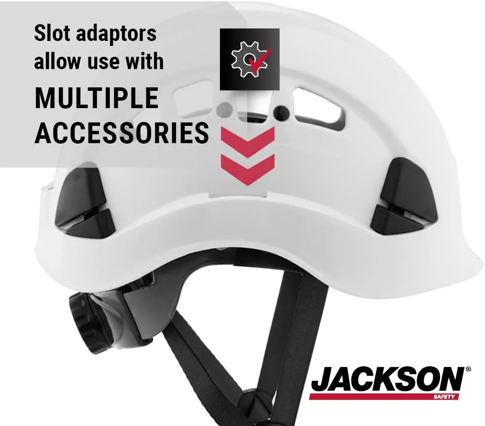 Jackson Safety CH300 & CH400V Climbing-Style Hard Hats – Vented & Non-Vented, Flip-Up Visor, ANSI Z89.1, OSHA Compliant