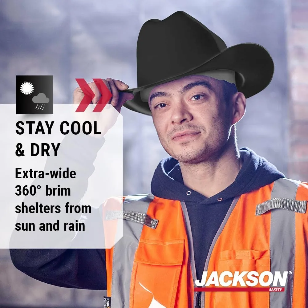 JACKSON SAFETY Cowboy-Style Full-Brim Hard Hat, Non-Vented, HDPE, Ratchet Suspension