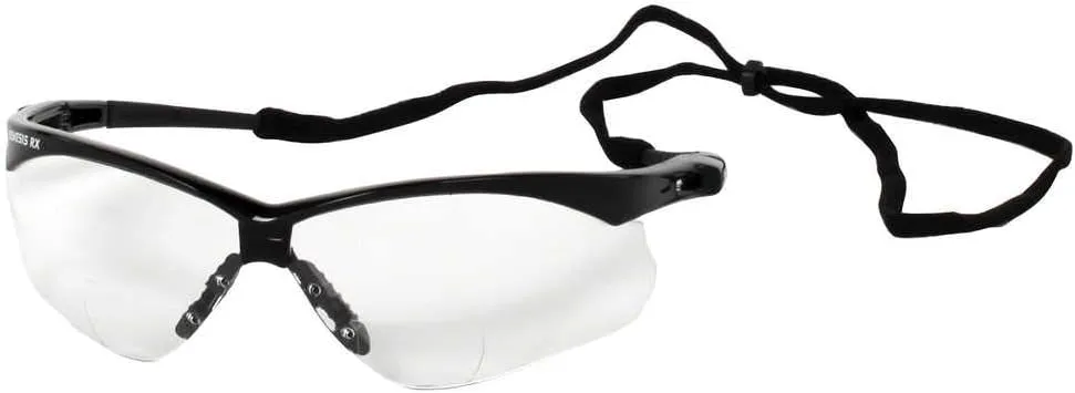 V60 Nemesis Rx Reader Safety Glasses, Black Frame, Clear Lens, +2.5 Diopter Strength