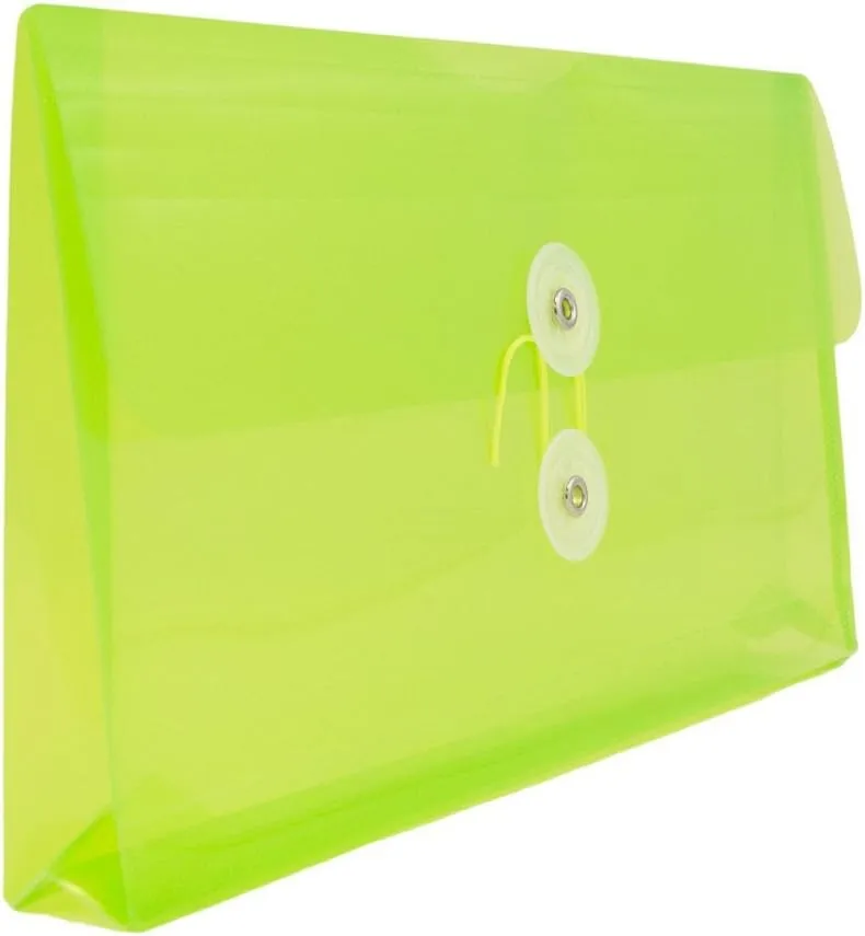 JAM PAPER Plastic Envelopes with Button & String Tie Closure - 12 Pack