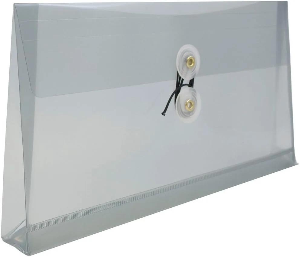 JAM PAPER Plastic Envelopes with Button & String Tie Closure - 12 Pack