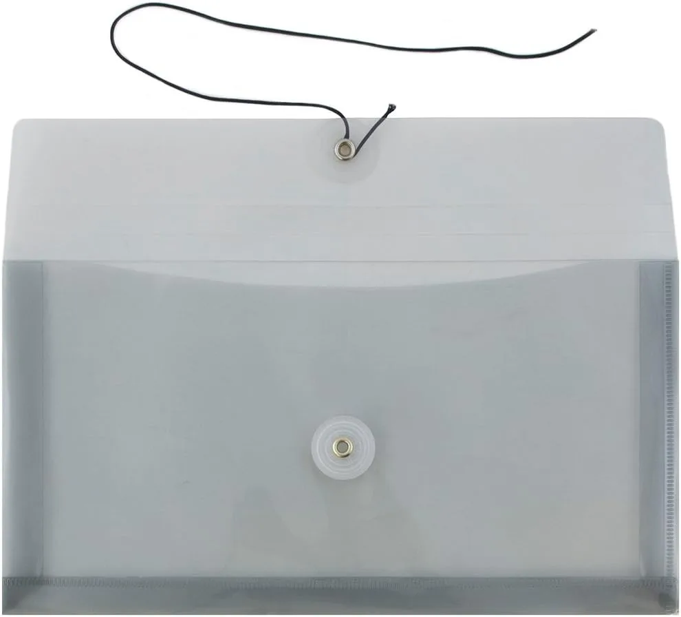 JAM PAPER Plastic Envelopes with Button & String Tie Closure - 12 Pack