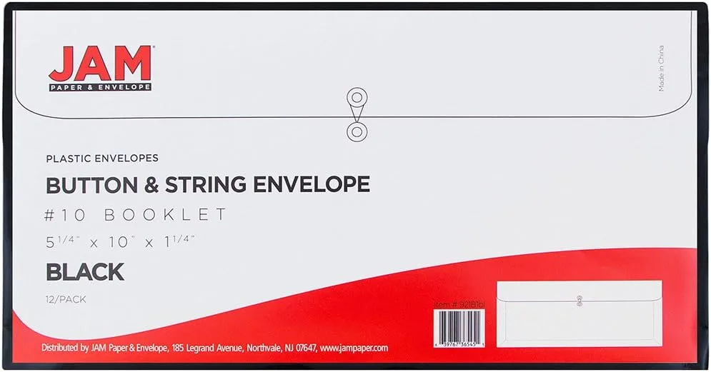 JAM PAPER Plastic Envelopes with Button & String Tie Closure - 12 Pack