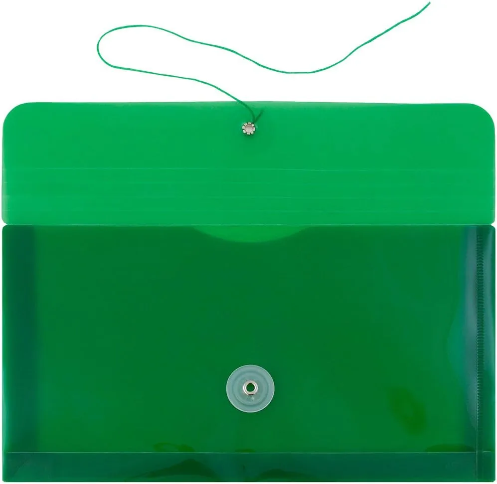 JAM PAPER Plastic Envelopes with Button & String Tie Closure - 12 Pack
