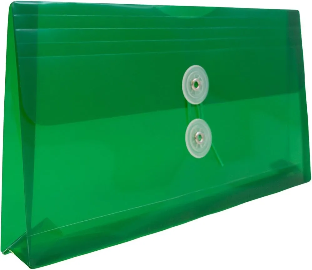 JAM PAPER Plastic Envelopes with Button & String Tie Closure - 12 Pack