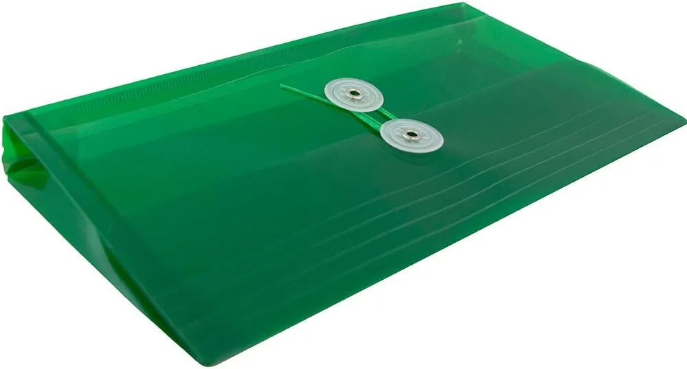 JAM PAPER Plastic Envelopes with Button & String Tie Closure - 12 Pack