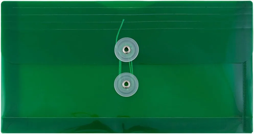 JAM PAPER Plastic Envelopes with Button & String Tie Closure - 12 Pack