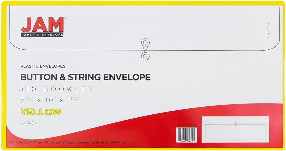 JAM PAPER Plastic Envelopes with Button & String Tie Closure - 12 Pack