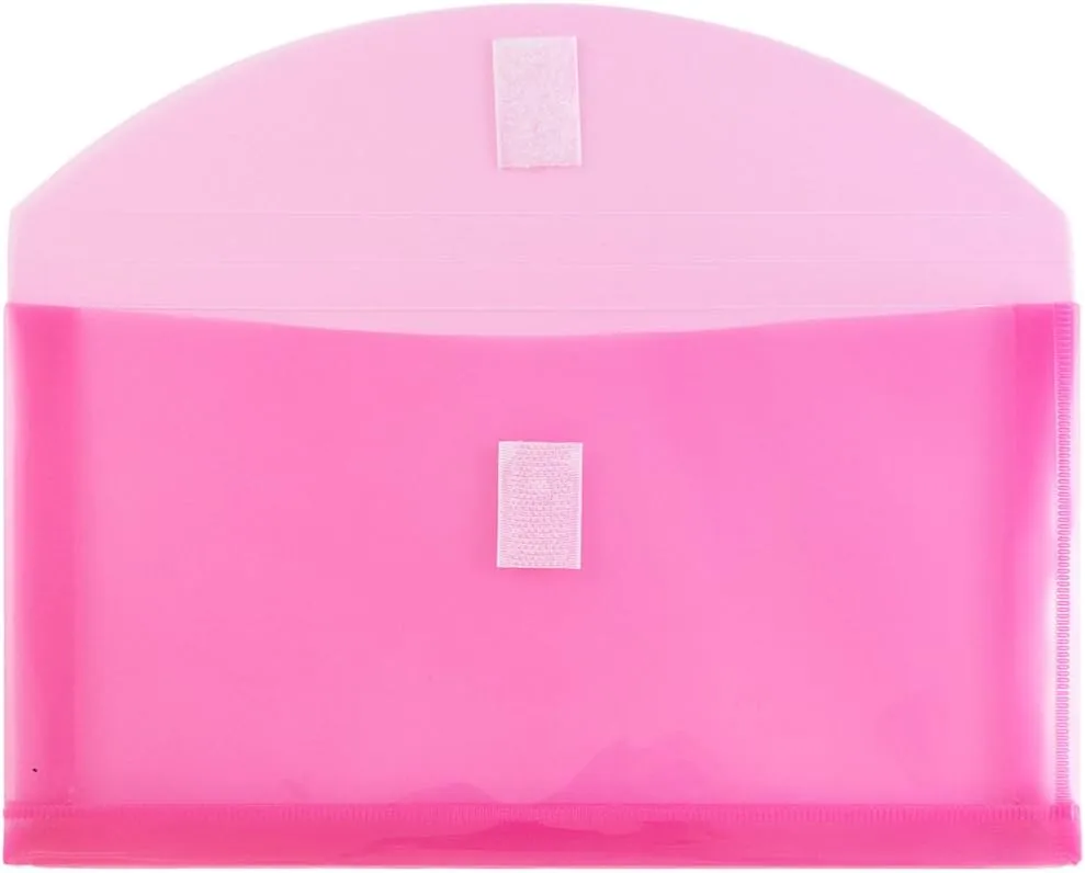 JAM PAPER Plastic Booklet Envelopes with Hook & Loop Closure - Pack of 12