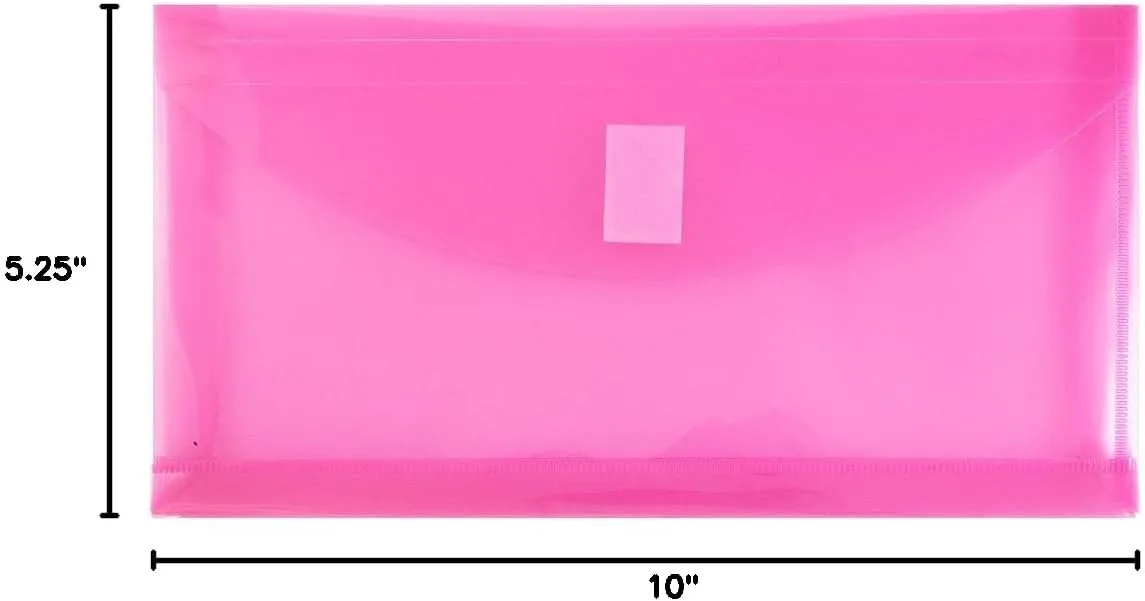 JAM PAPER Plastic Booklet Envelopes with Hook & Loop Closure - Pack of 12