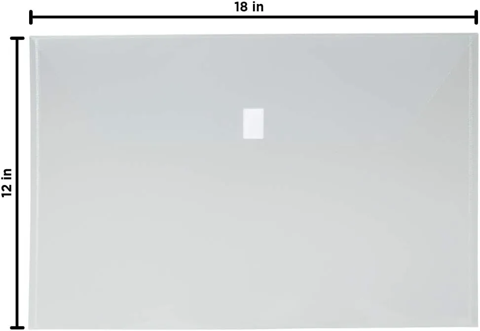 JAM PAPER Plastic Envelopes with Hook & Loop Closure - Jumbo Booklet - 12 x 18 - Clear - 12/Pack