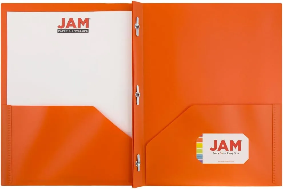 JAM Paper Plastic 2-Pocket POP Folders with Metal Prongs