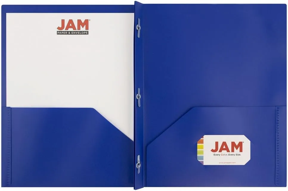 JAM Paper Plastic 2-Pocket POP Folders with Metal Prongs