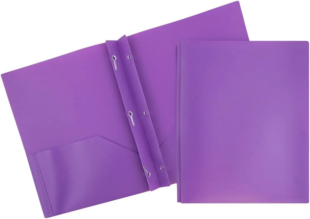 JAM Paper Plastic 2-Pocket POP Folders with Metal Prongs