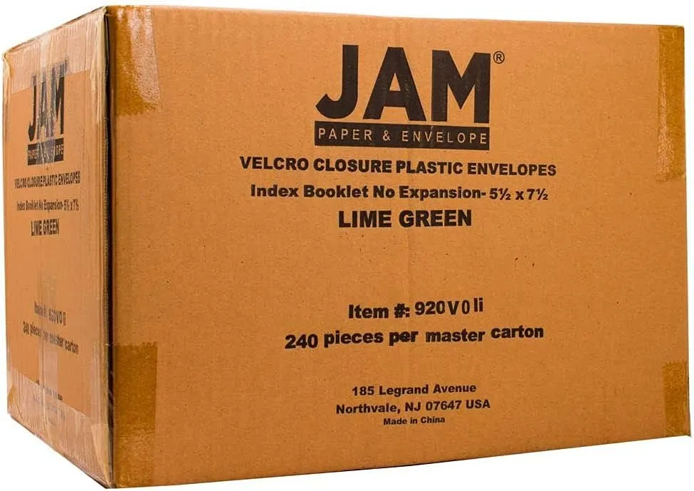 JAM PAPER Plastic Booklet Envelopes with Hook & Loop Closure - Pack of 12