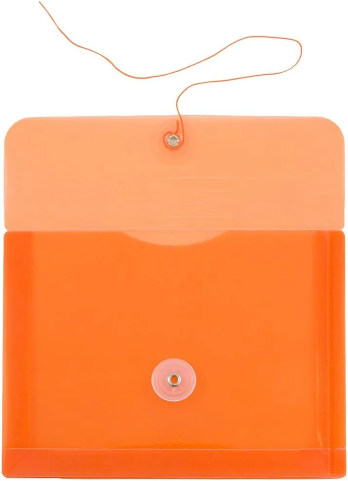 JAM PAPER Plastic Envelopes with Button & String Tie Closure - 12 Pack