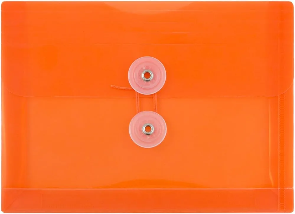 JAM PAPER Plastic Envelopes with Button & String Tie Closure - 12 Pack