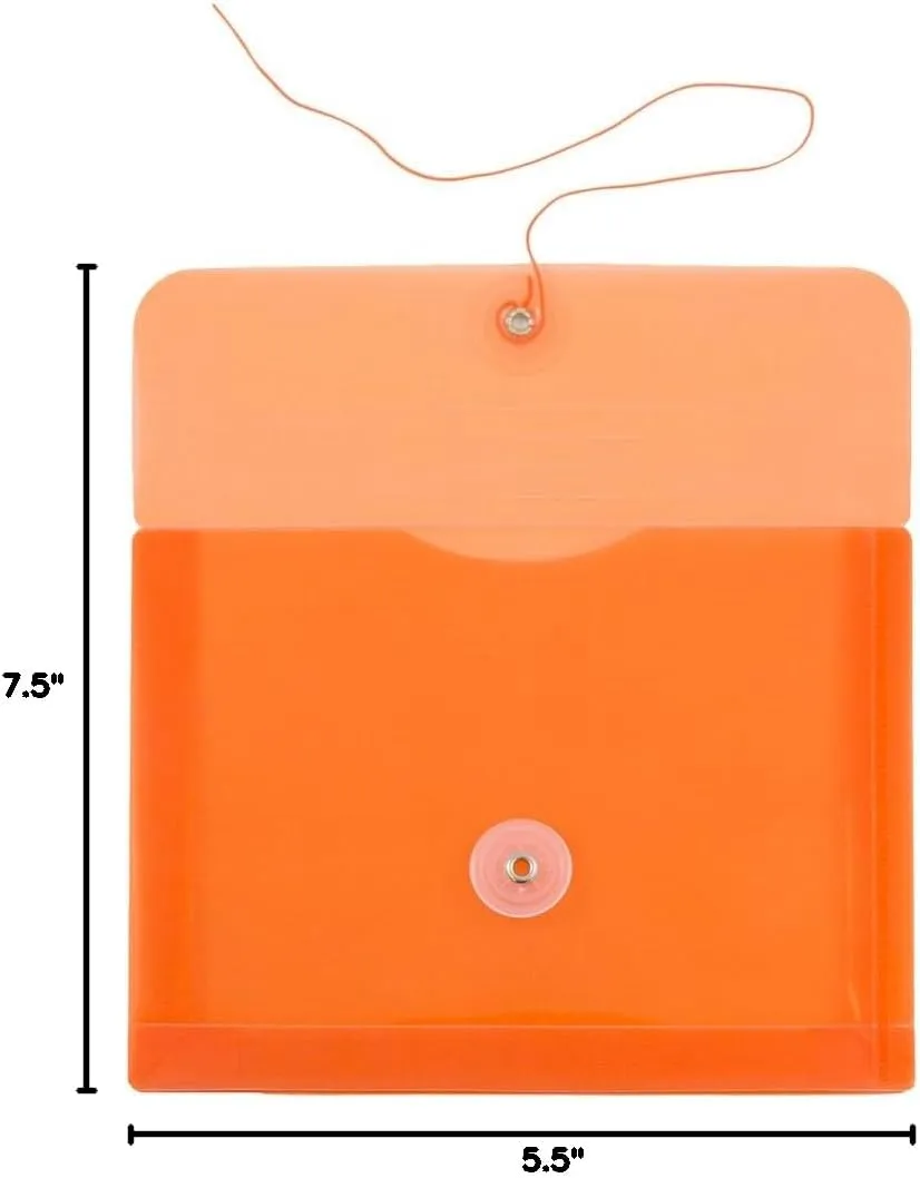 JAM PAPER Plastic Envelopes with Button & String Tie Closure - 12 Pack