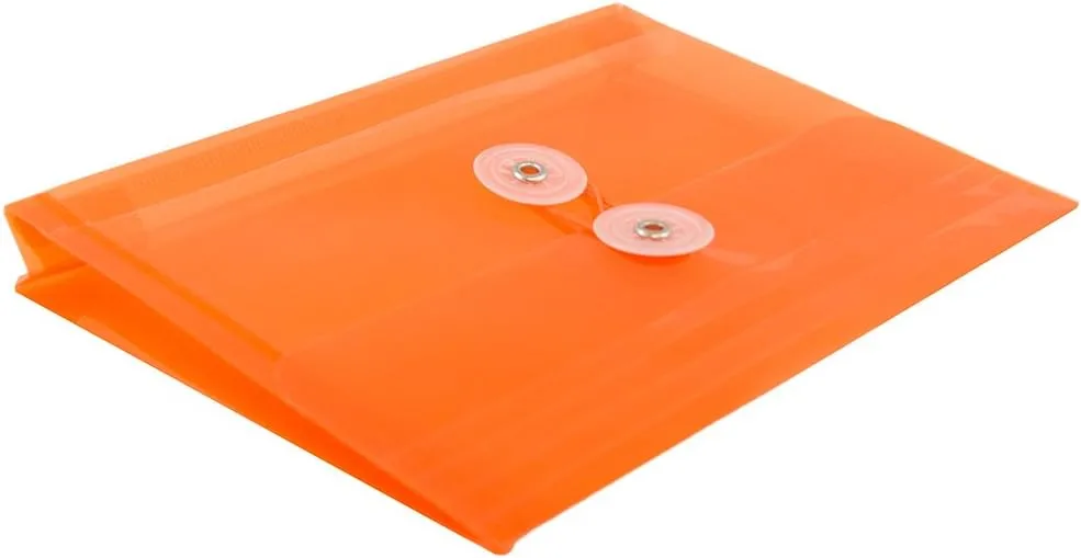 JAM PAPER Plastic Envelopes with Button & String Tie Closure - 12 Pack