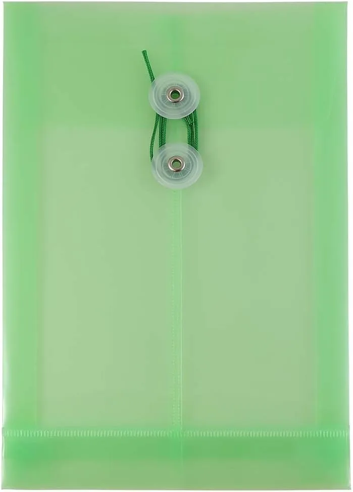 JAM PAPER Open-End Plastic Envelopes, Button & String