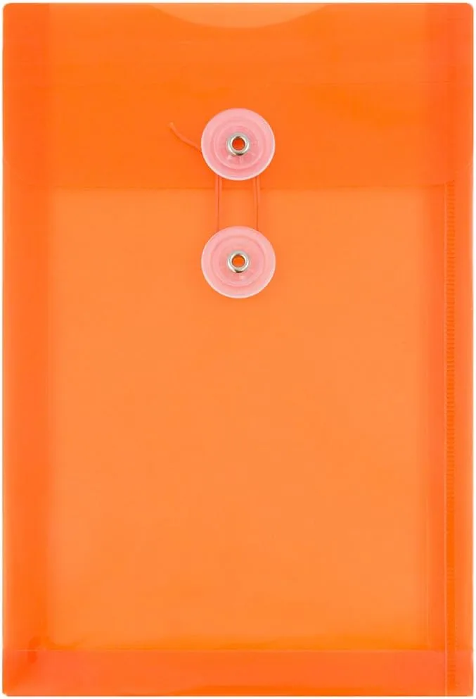 JAM PAPER Open-End Plastic Envelopes, Button & String