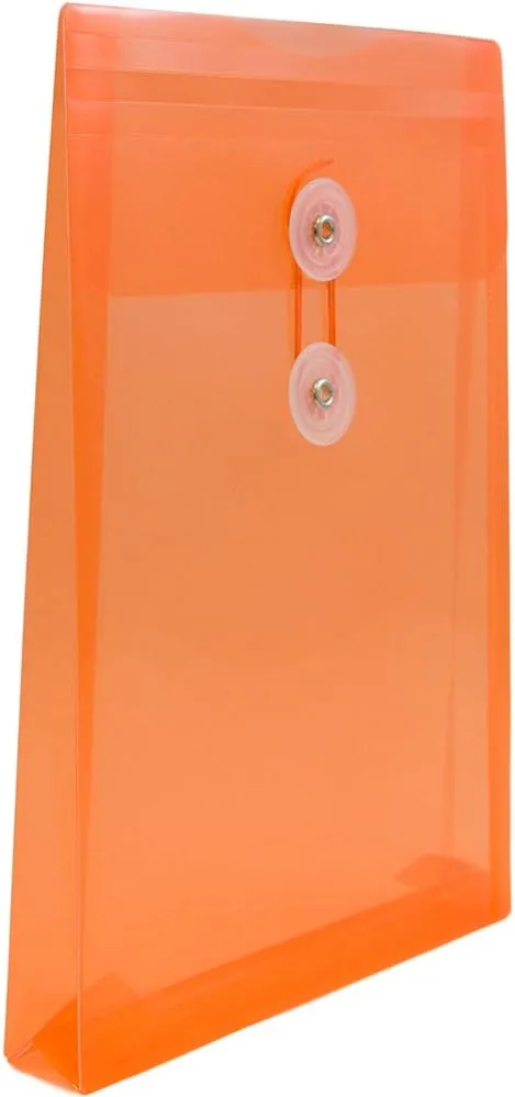 JAM PAPER Open-End Plastic Envelopes, Button & String