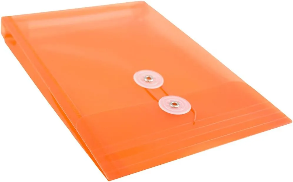 JAM PAPER Open-End Plastic Envelopes, Button & String
