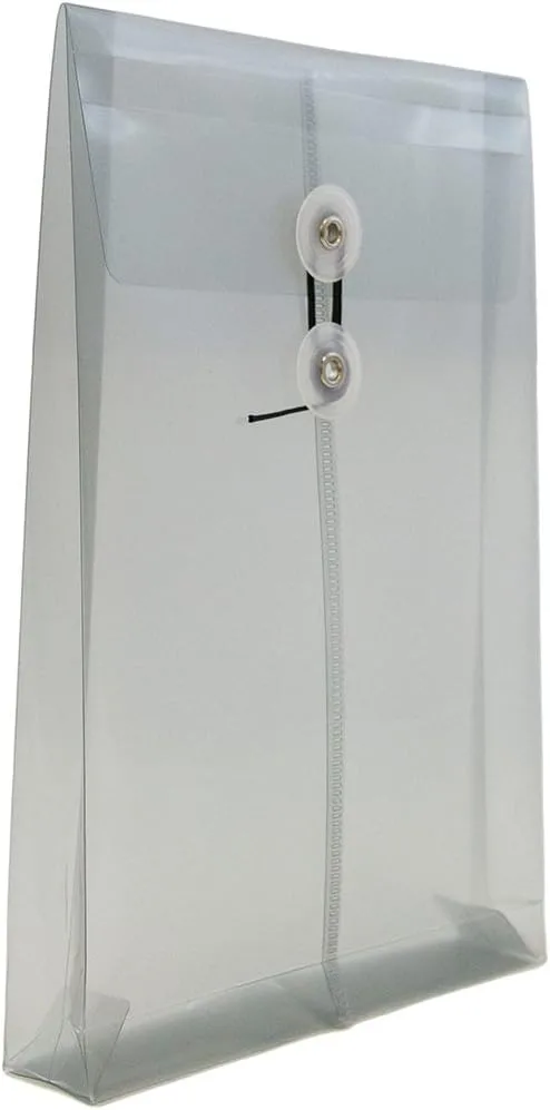 JAM PAPER Open-End Plastic Envelopes, Button & String
