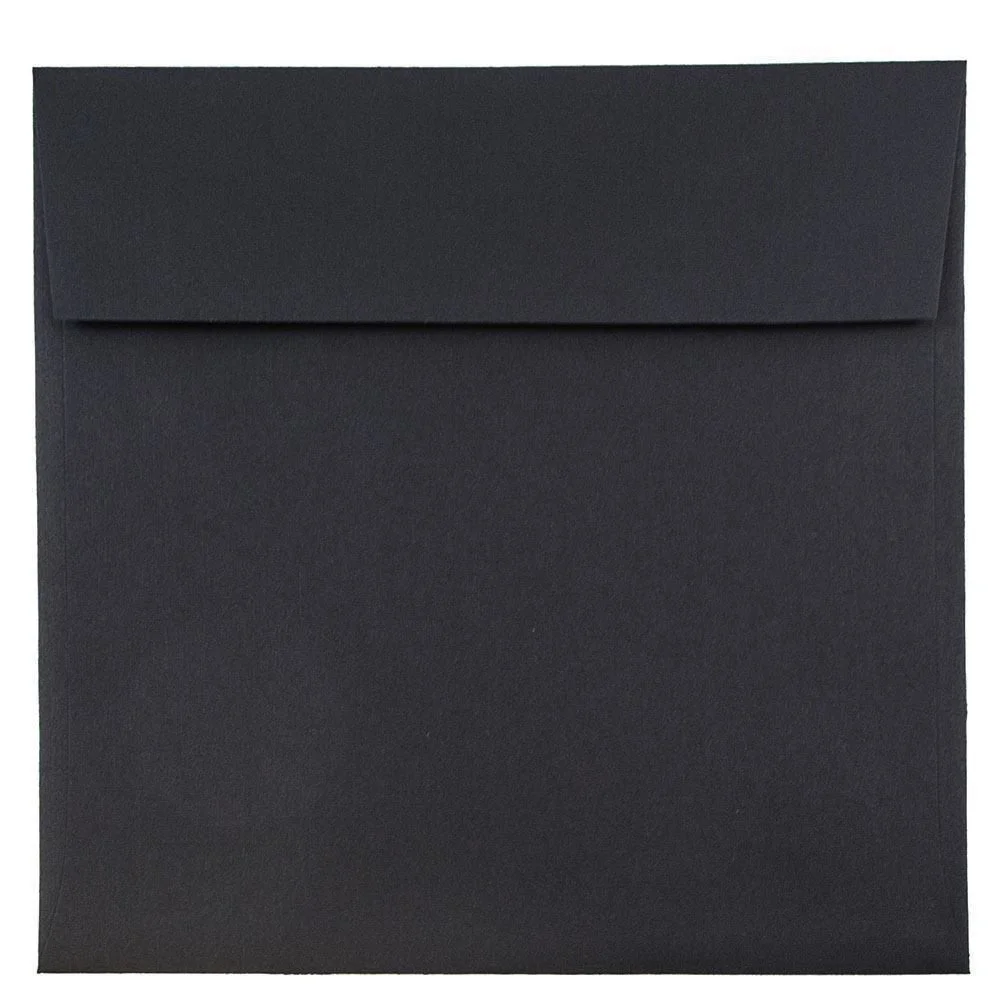 JAM Paper Square Linen Envelopes, Black, Gummed Seal