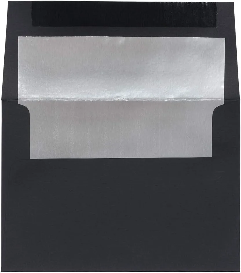 JAM PAPER Foil-Lined Booklet Invitation Envelopes - Black Linen - 25/Pack