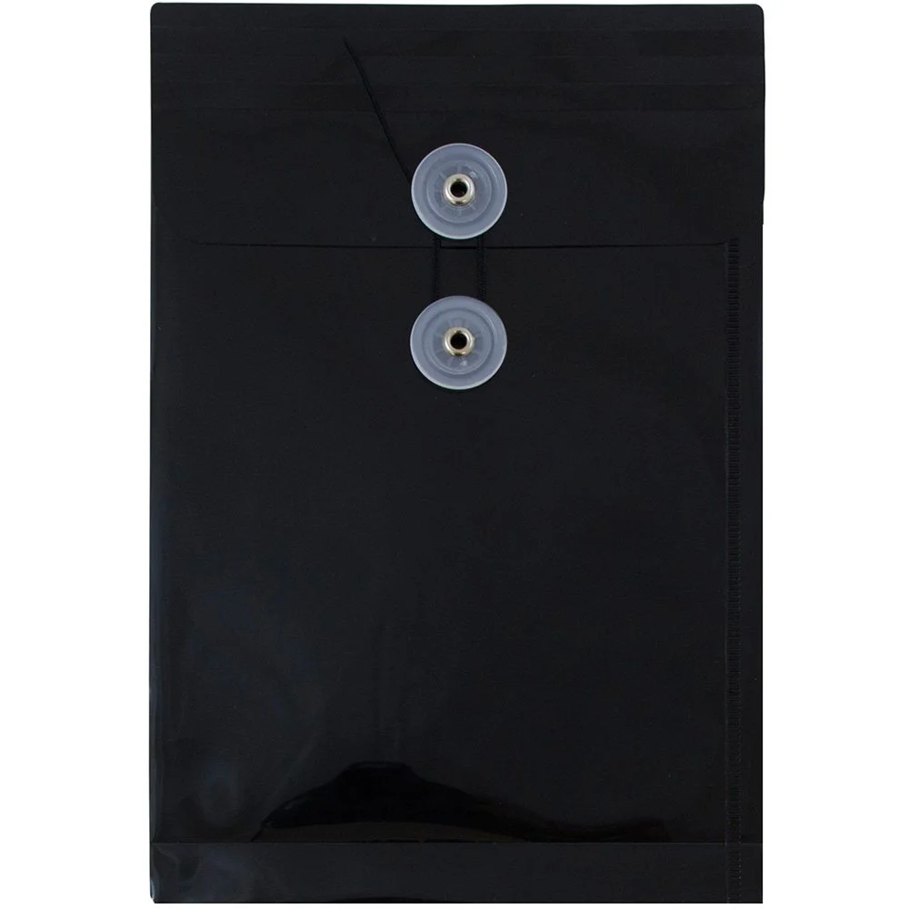 JAM PAPER Open-End Plastic Envelopes, Button & String
