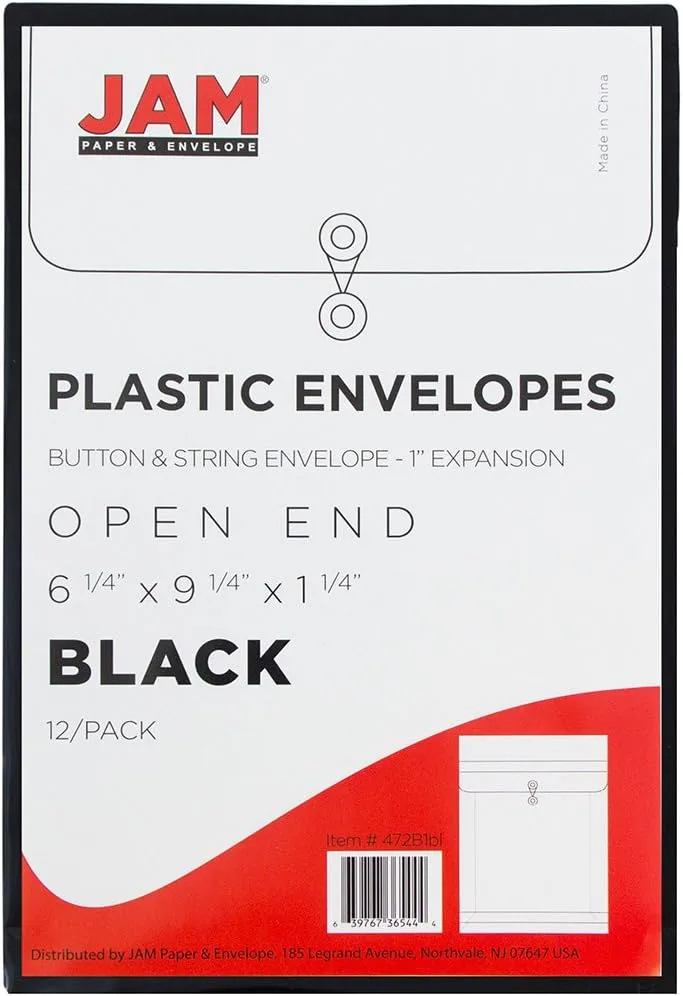 JAM PAPER Open-End Plastic Envelopes, Button & String