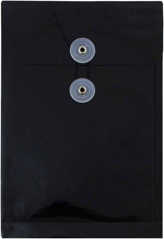 JAM PAPER Open-End Plastic Envelopes, Button & String