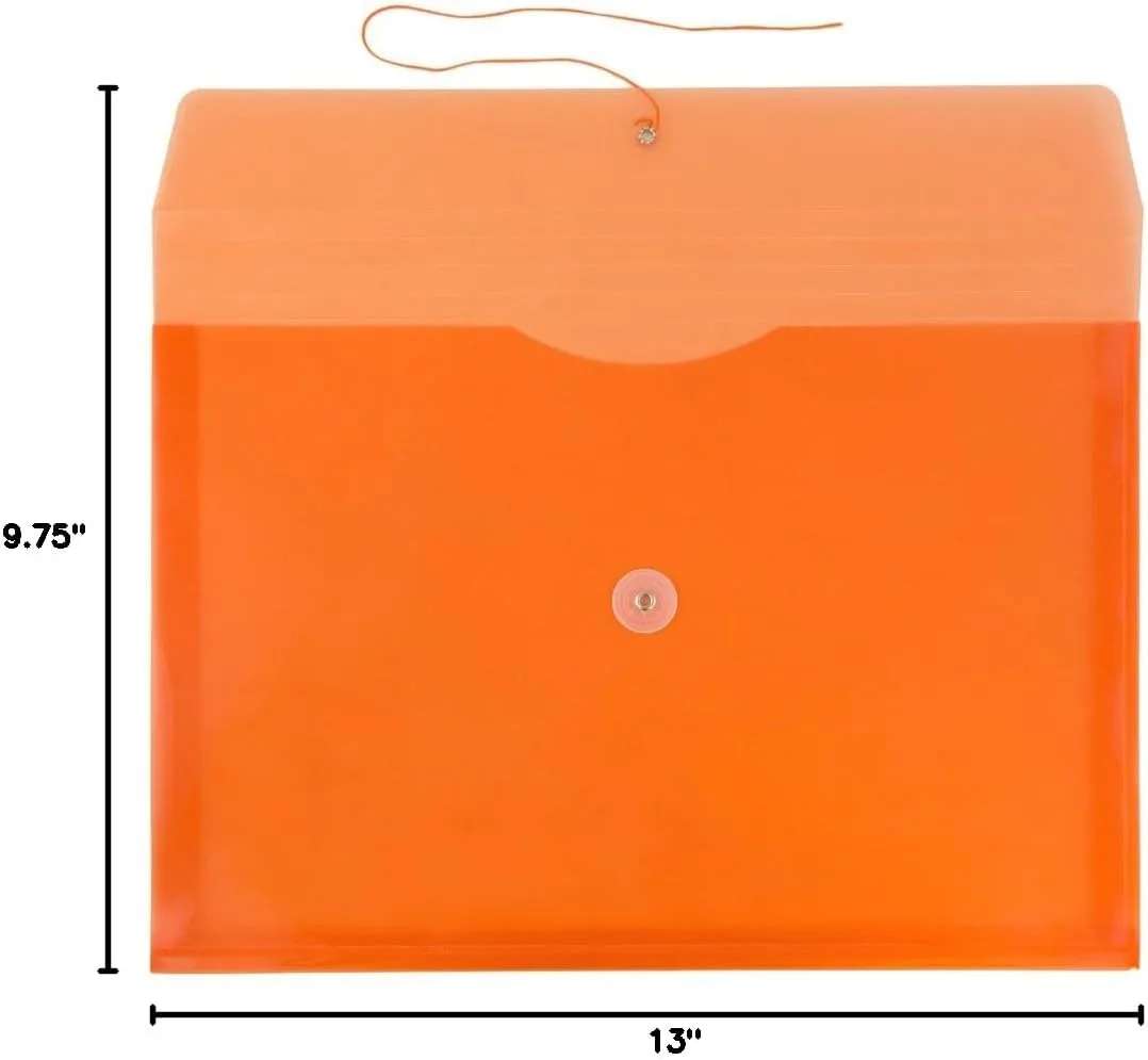 JAM PAPER Plastic Envelopes with Button & String Tie Closure - 12 Pack