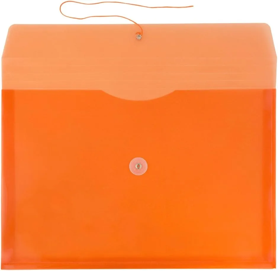 JAM PAPER Plastic Envelopes with Button & String Tie Closure - 12 Pack