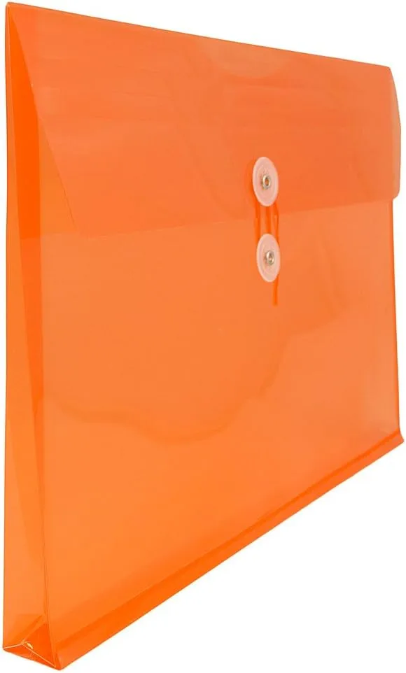 JAM PAPER Plastic Envelopes with Button & String Tie Closure - 12 Pack
