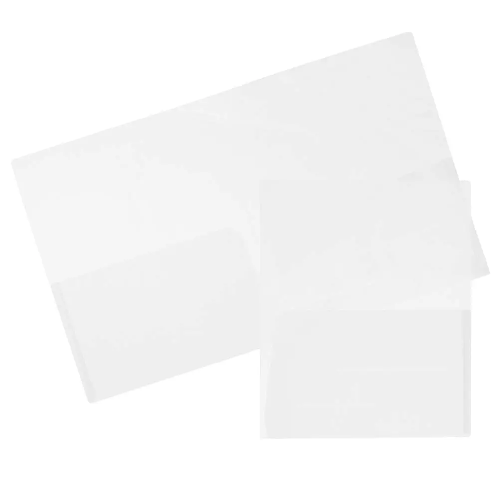 JAM Paper Regular-Weight 2-Pocket Plastic Presentation Folders, 9in x 12in, Clear, Pack Of 6