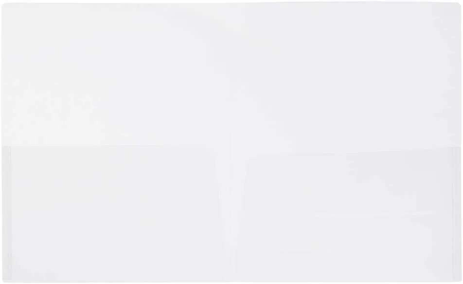 JAM Paper Regular-Weight 2-Pocket Plastic Presentation Folders, 9in x 12in, Clear, Pack Of 6