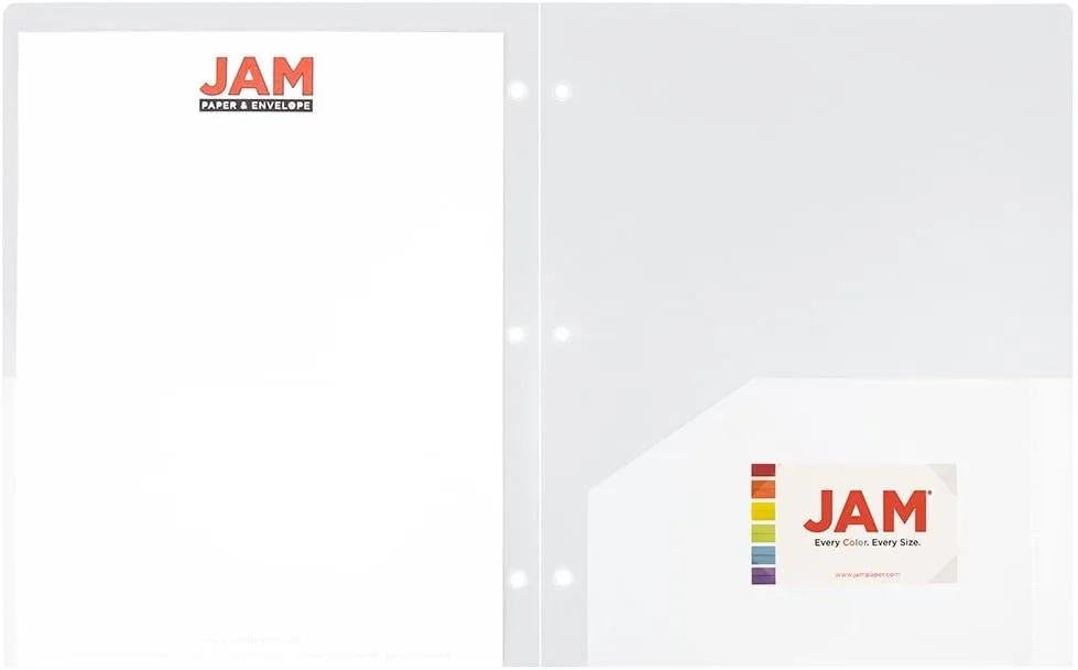 JAM PAPER Heavy Duty Plastic 3-Hole Punched 2-Pocket Presentation Folders