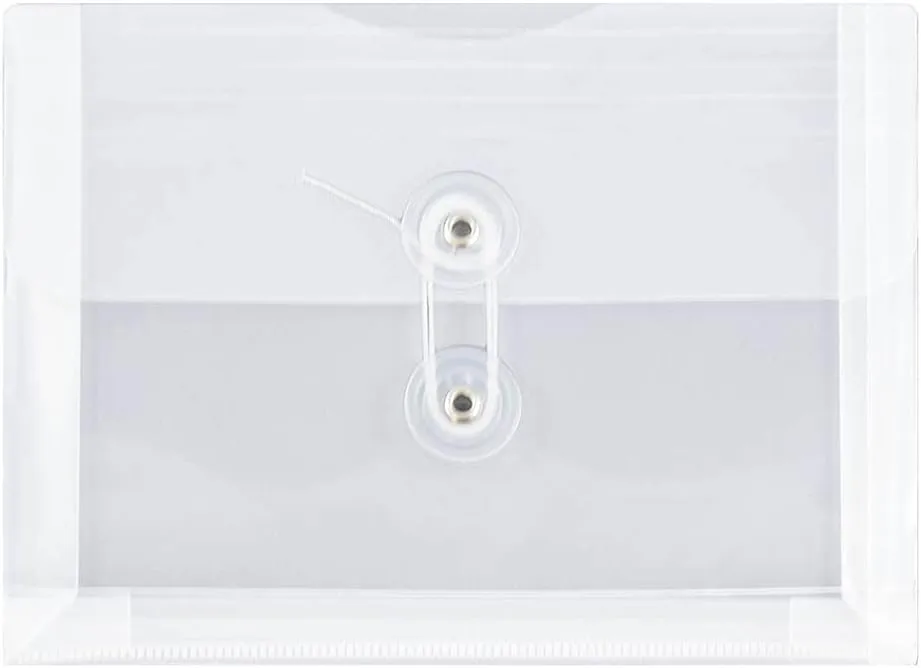 JAM PAPER Plastic Envelopes with Button & String Tie Closure - 12 Pack