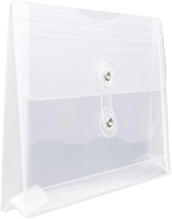 JAM PAPER Plastic Envelopes with Button & String Tie Closure - 12 Pack