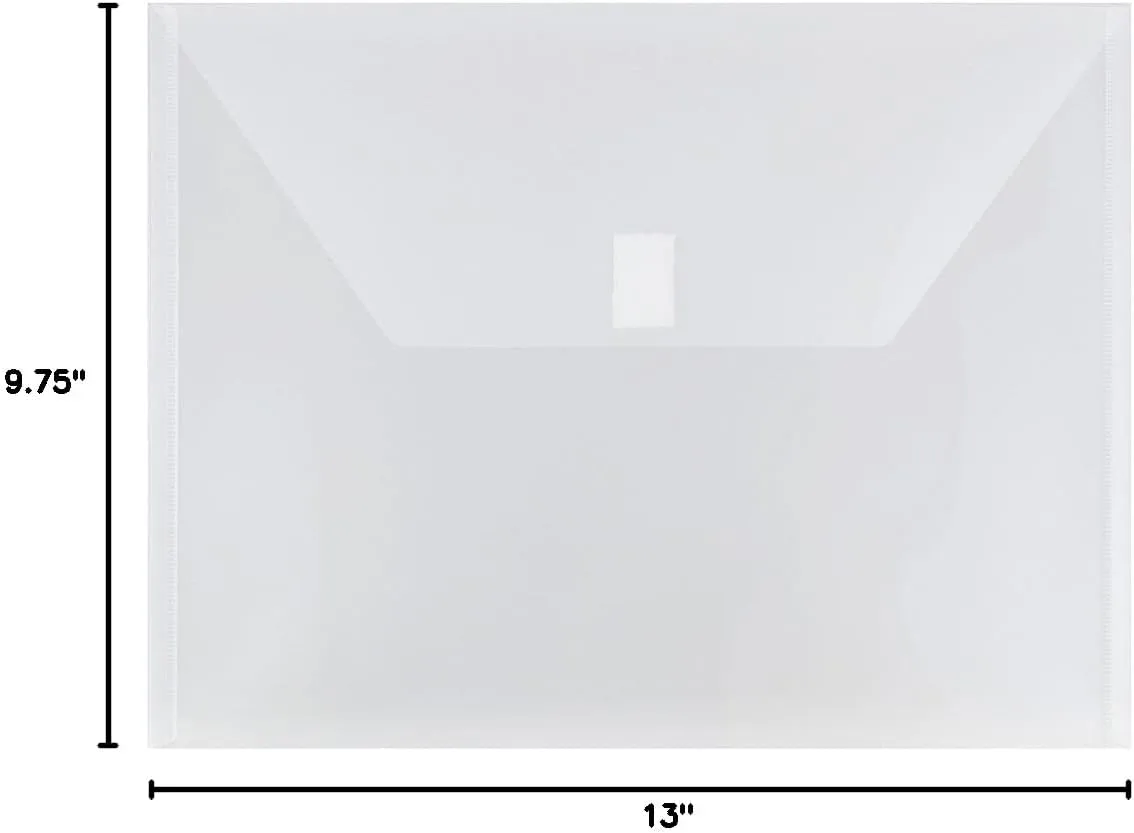 JAM PAPER Plastic Booklet Envelopes with Hook & Loop Closure - Pack of 12