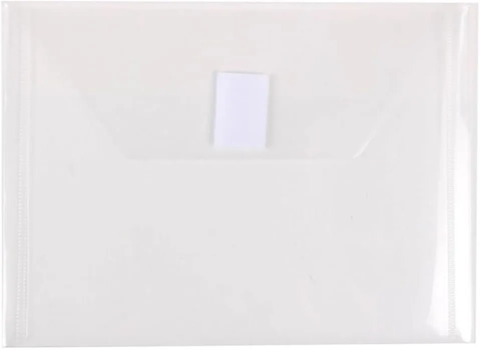 JAM PAPER Plastic Booklet Envelopes with Hook & Loop Closure - Pack of 12