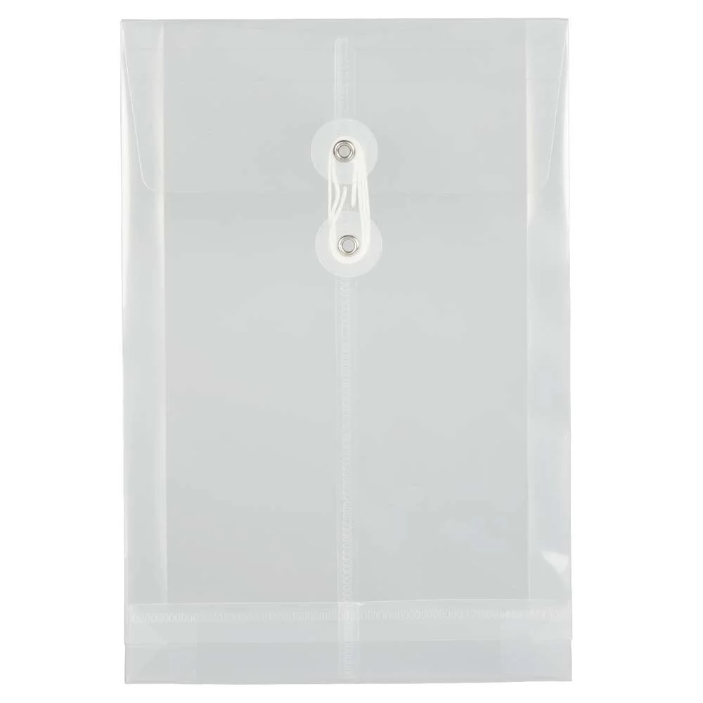 JAM PAPER Open-End Plastic Envelopes, Button & String