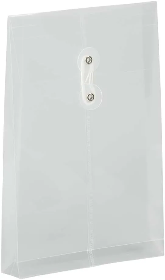 JAM PAPER Open-End Plastic Envelopes, Button & String