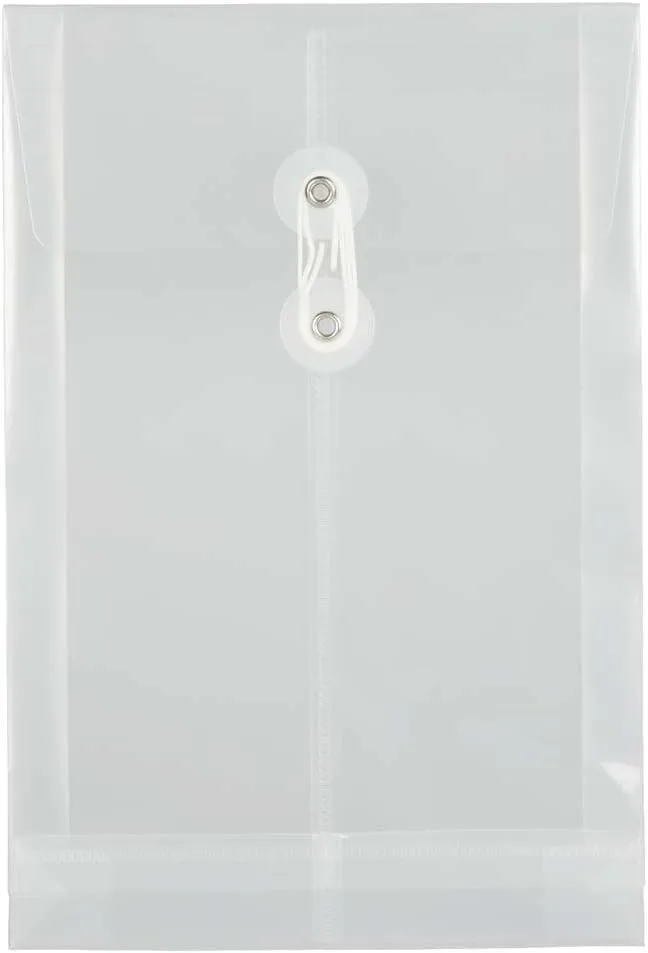 JAM PAPER Open-End Plastic Envelopes, Button & String