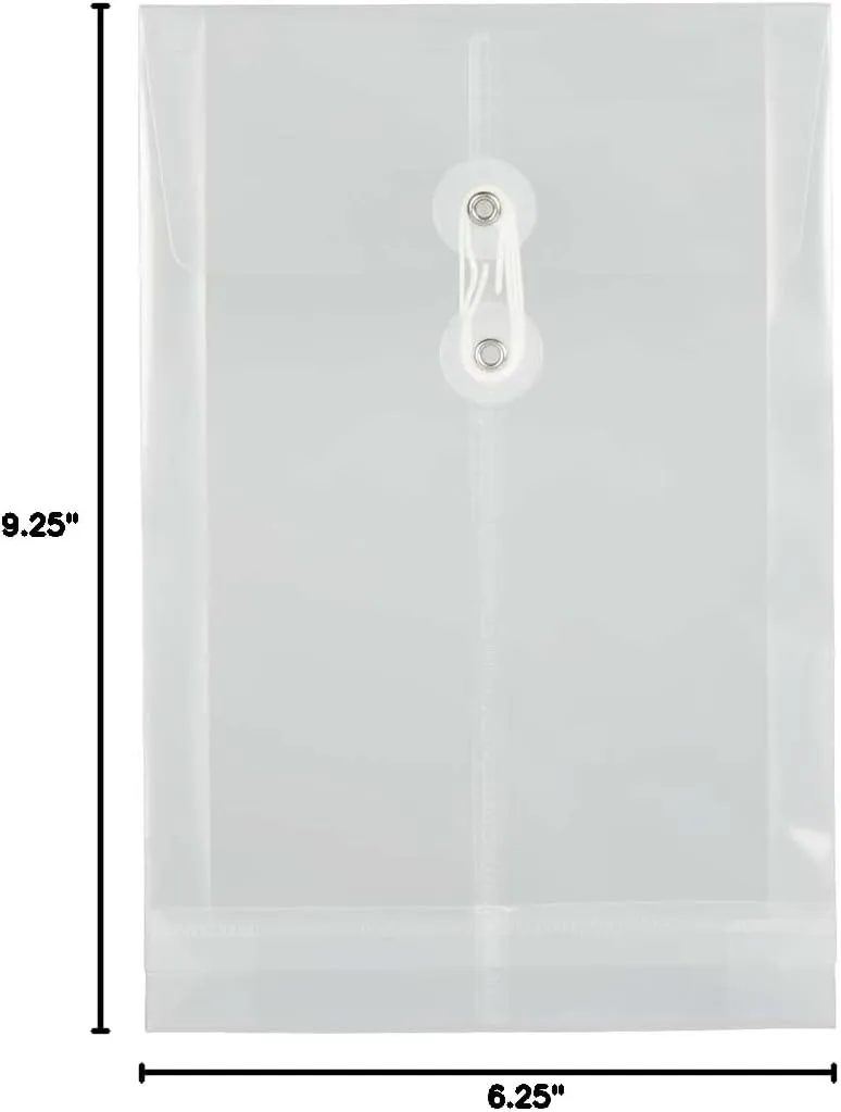JAM PAPER Open-End Plastic Envelopes, Button & String