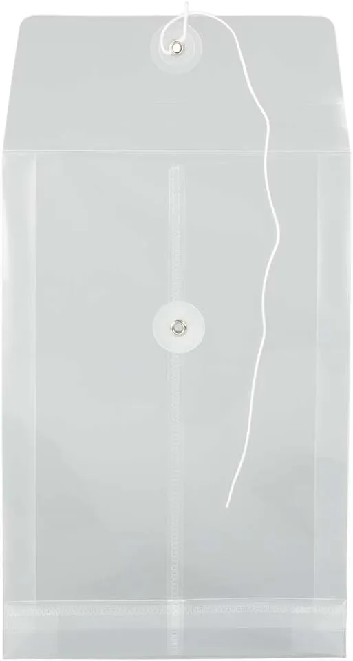 JAM PAPER Open-End Plastic Envelopes, Button & String
