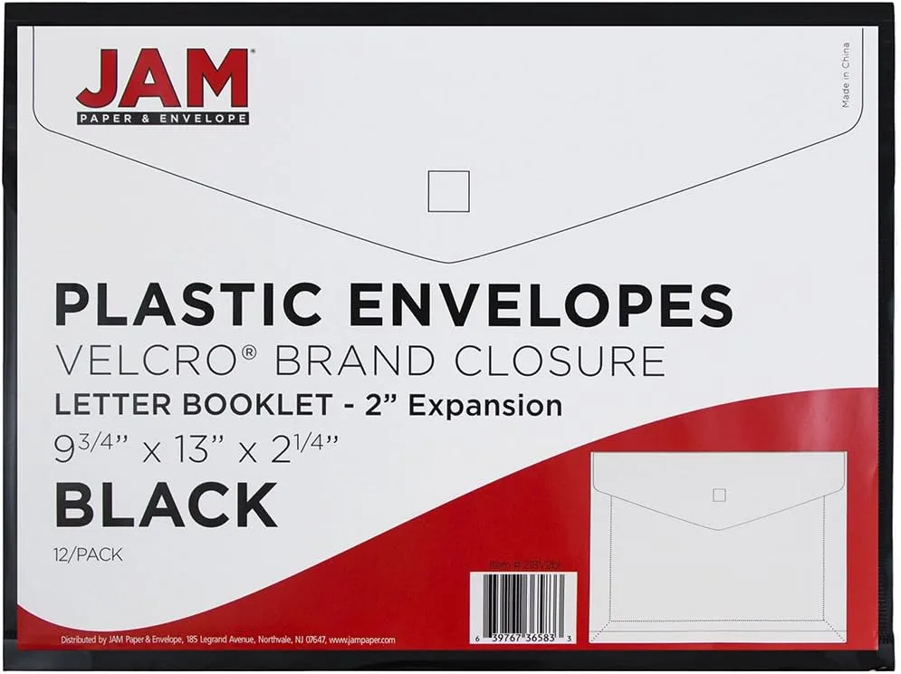 JAM PAPER Plastic Booklet Expansion Envelopes with Hook & Loop Closure - Letter